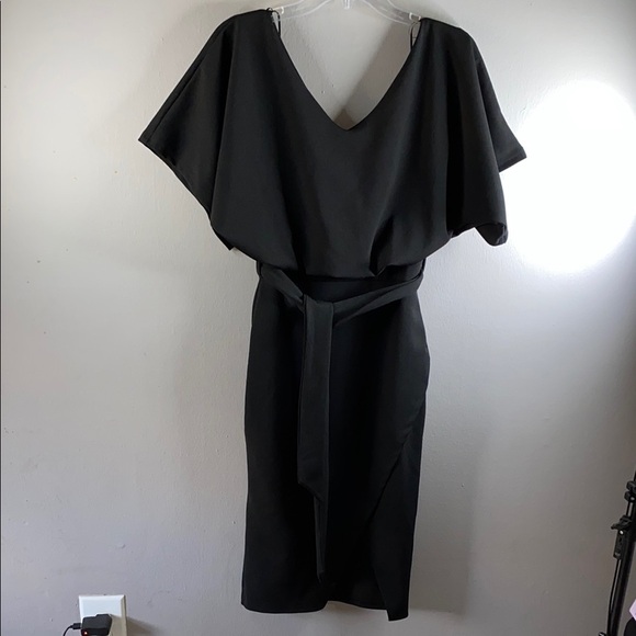 Boohoo Black Asymmetrical Sheath Dress V-Neck Dolman Sleeve - Picture 7 of 13